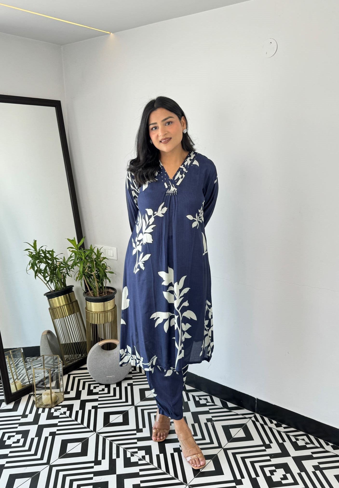 Autum Floral Blue Kurta Pants
