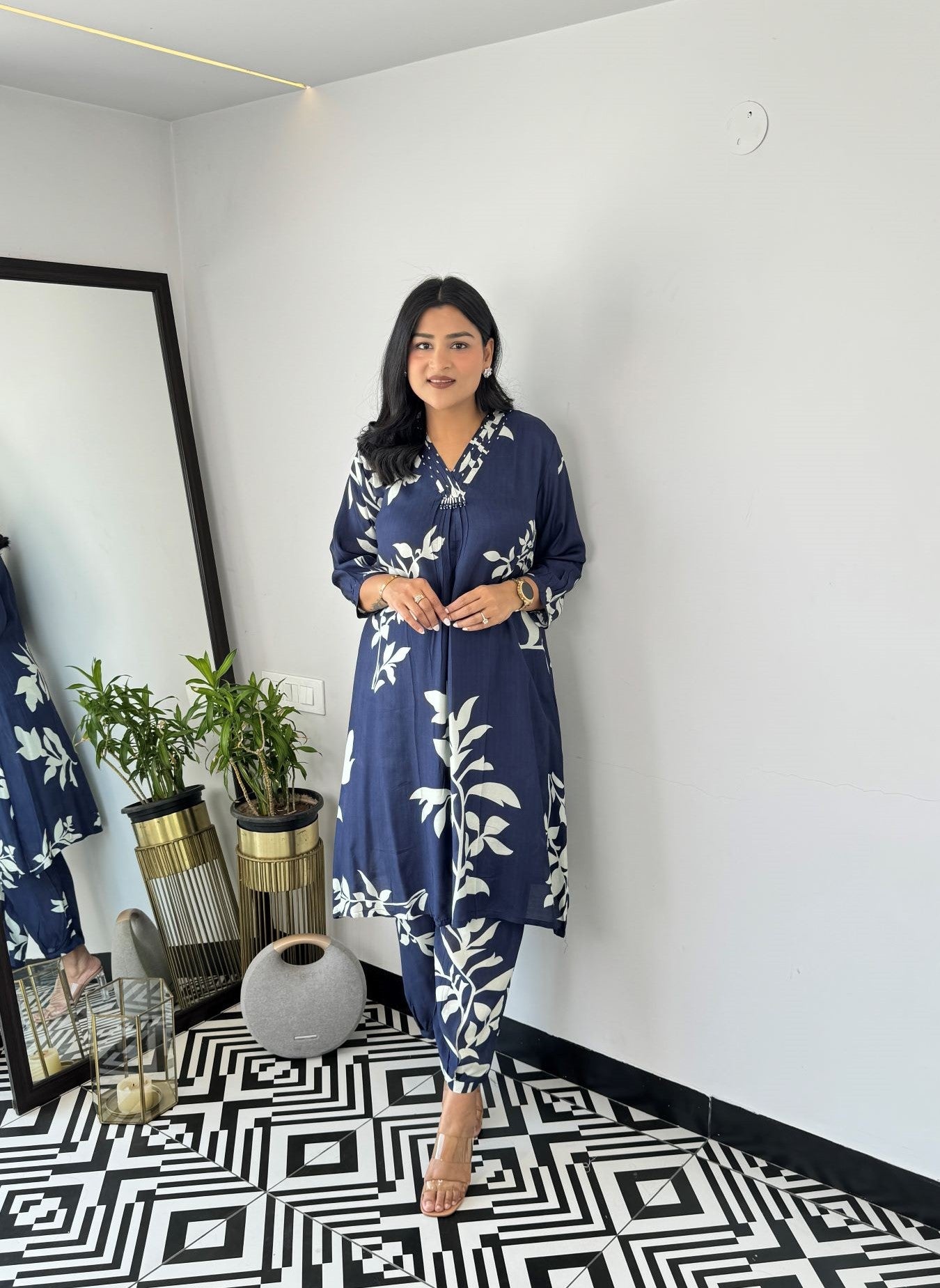 Autum Floral Blue Kurta Pants