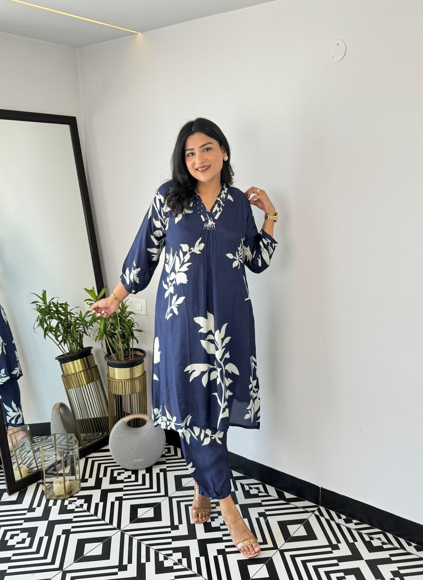 Autum Floral Blue Kurta Pants