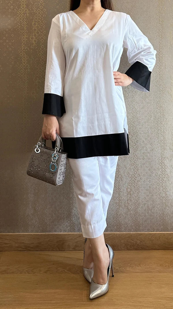 Pearl White Cotton Striped Co-ord Set