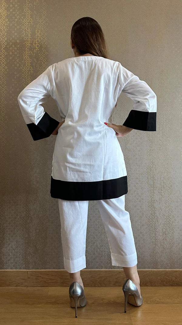 Pearl White Cotton Striped Co-ord Set