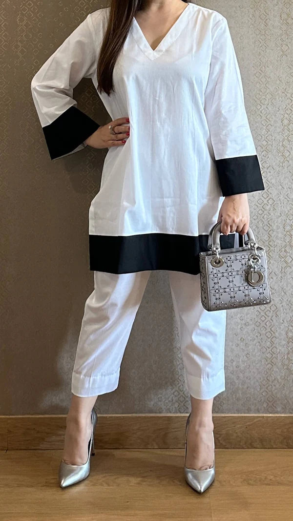 Pearl White Cotton Striped Co-ord Set