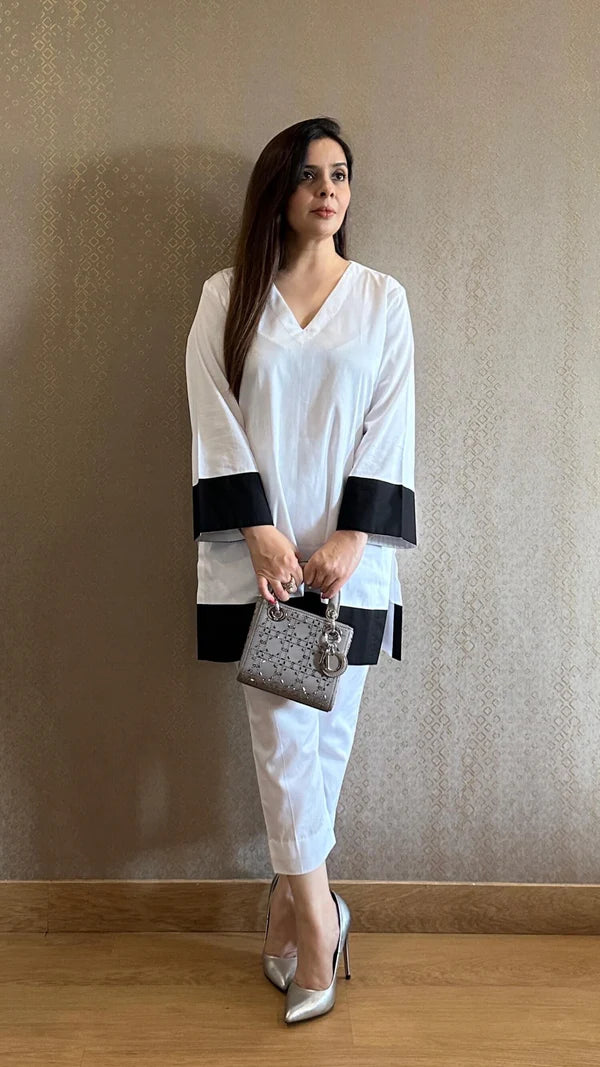 Pearl White Cotton Striped Co-ord Set
