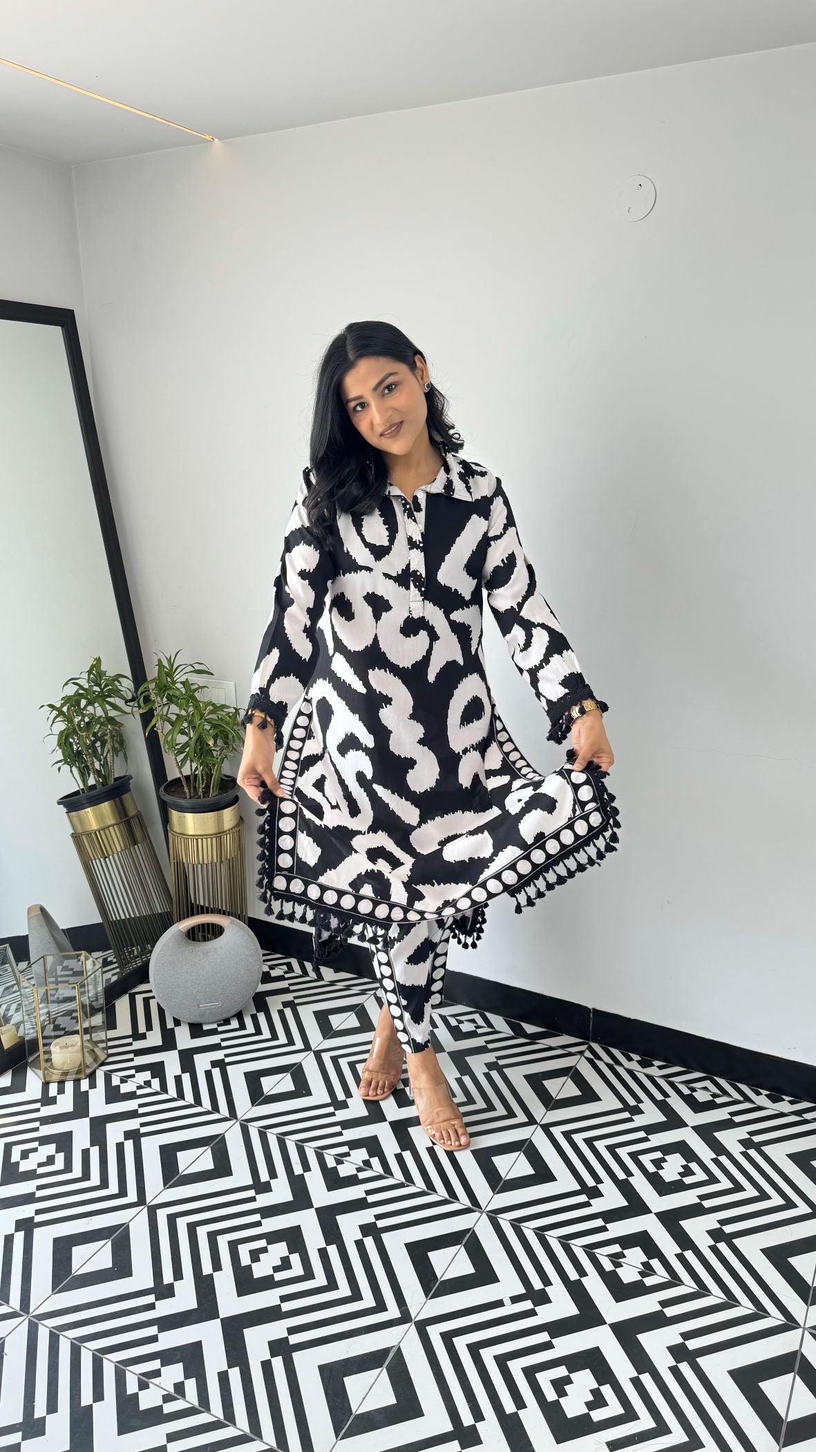 Paisley Black & White Kurta Pants