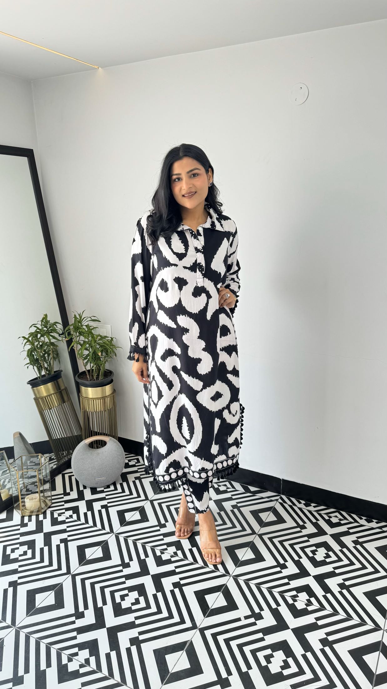 Paisley Black & White Kurta Pants