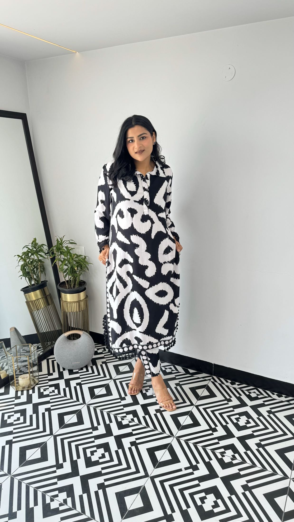 Paisley Black & White Kurta Pants