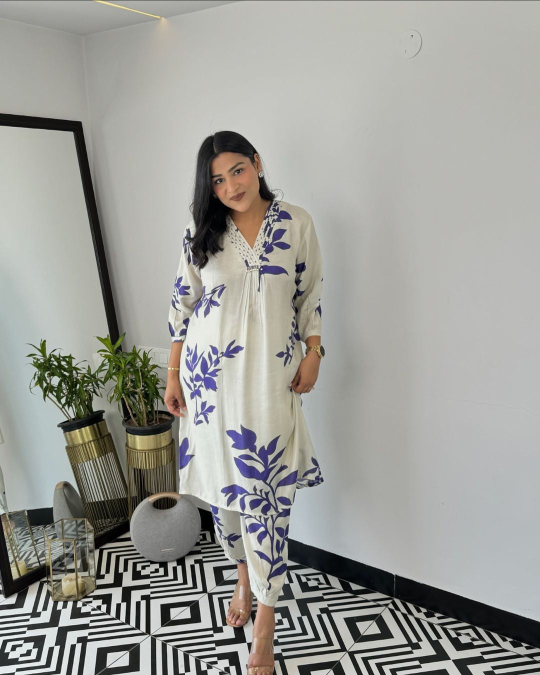 Autum Floral White Kurta Pants