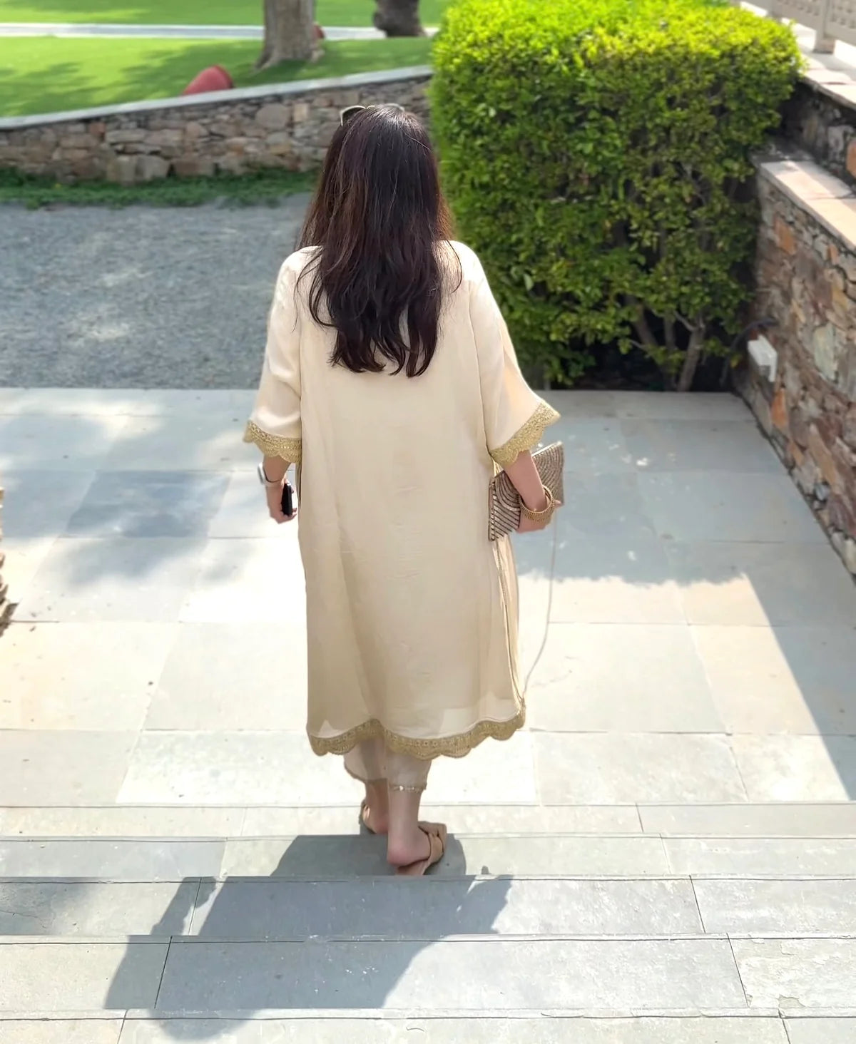 Saba Ivory Tissue Kaftan Set