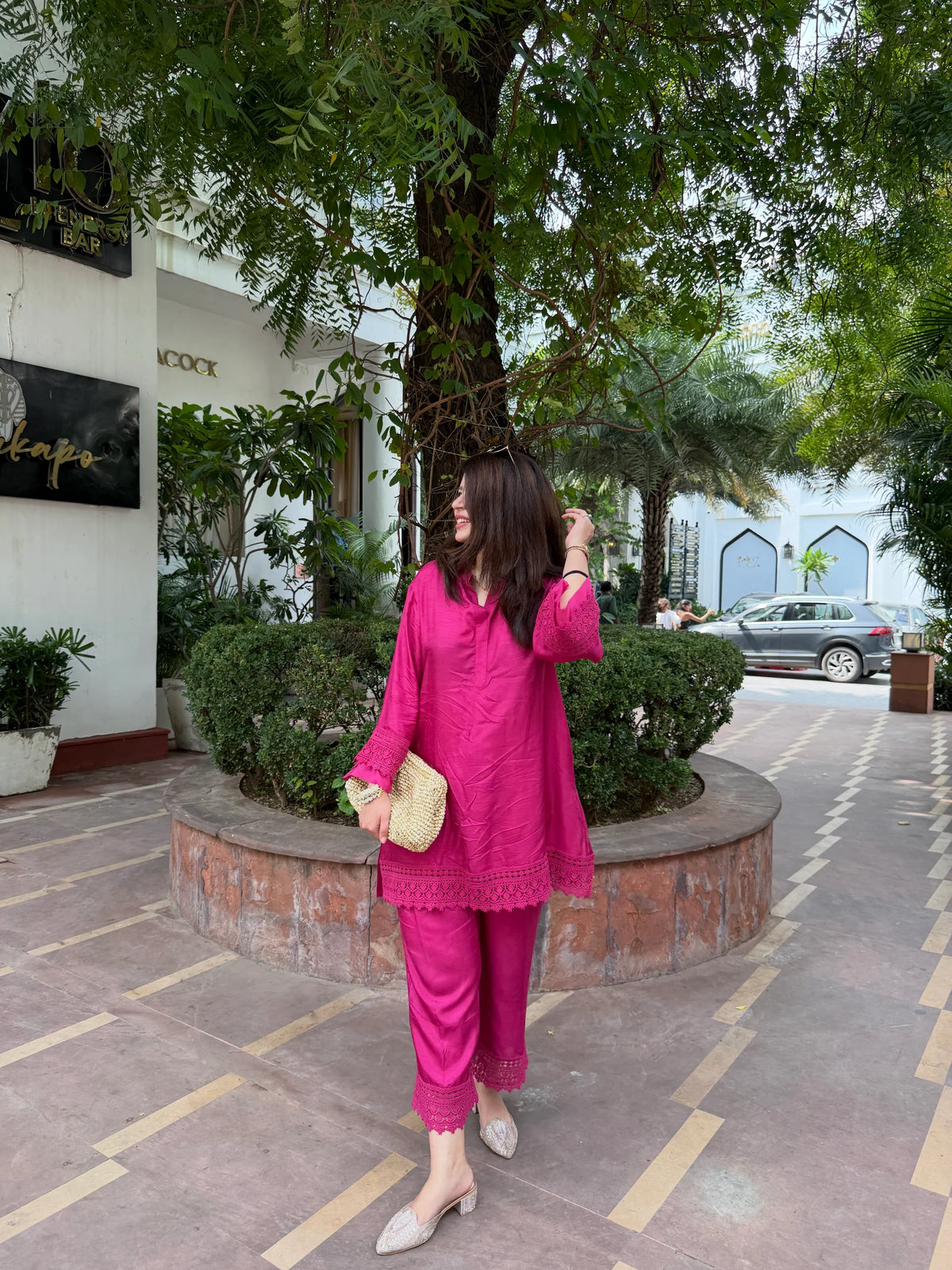 Zeba Rani Pink Coord Set In Silk Fabric