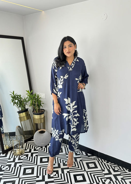 Autum Floral Blue Kurta Pants
