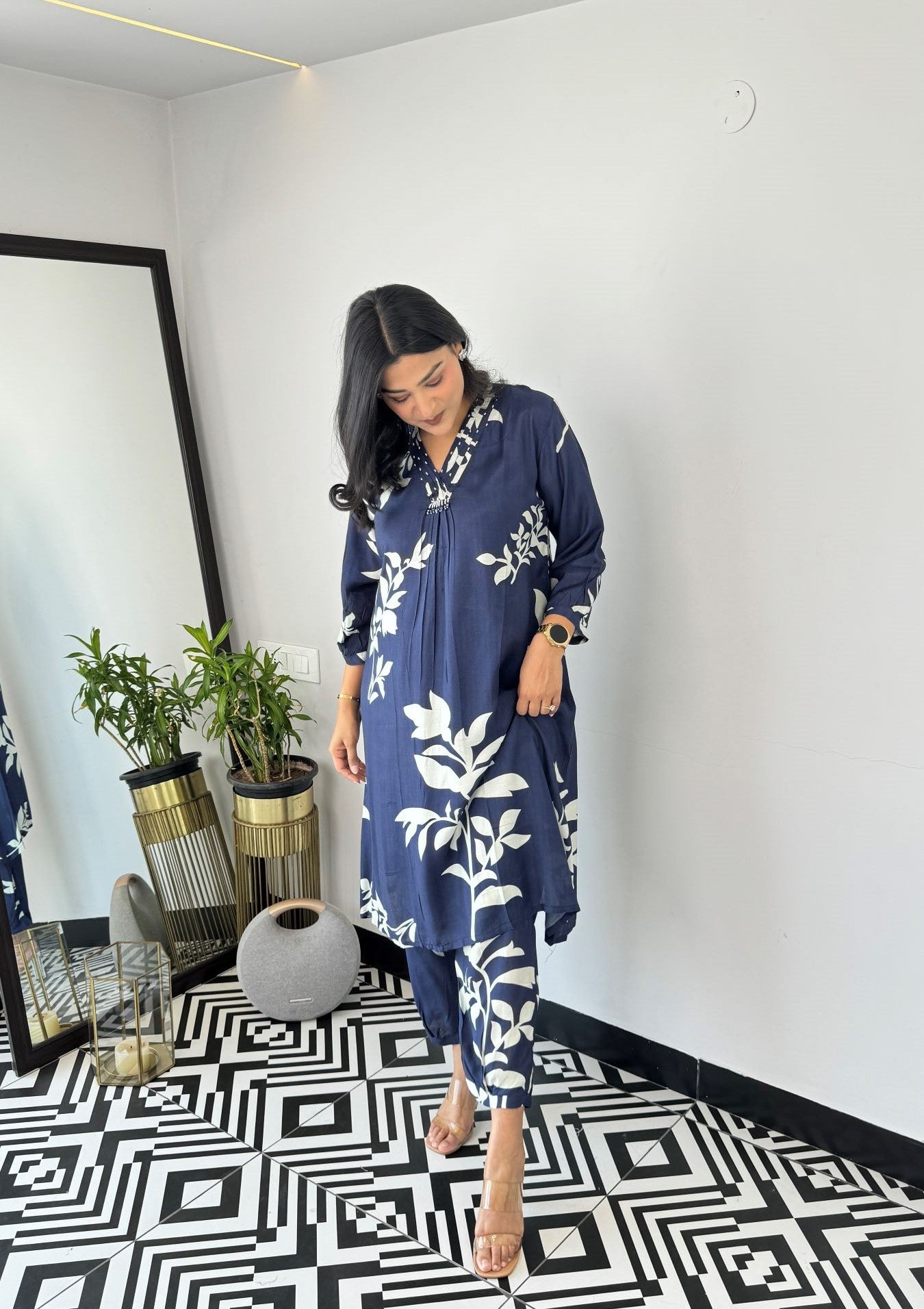 Autum Floral Blue Kurta Pants