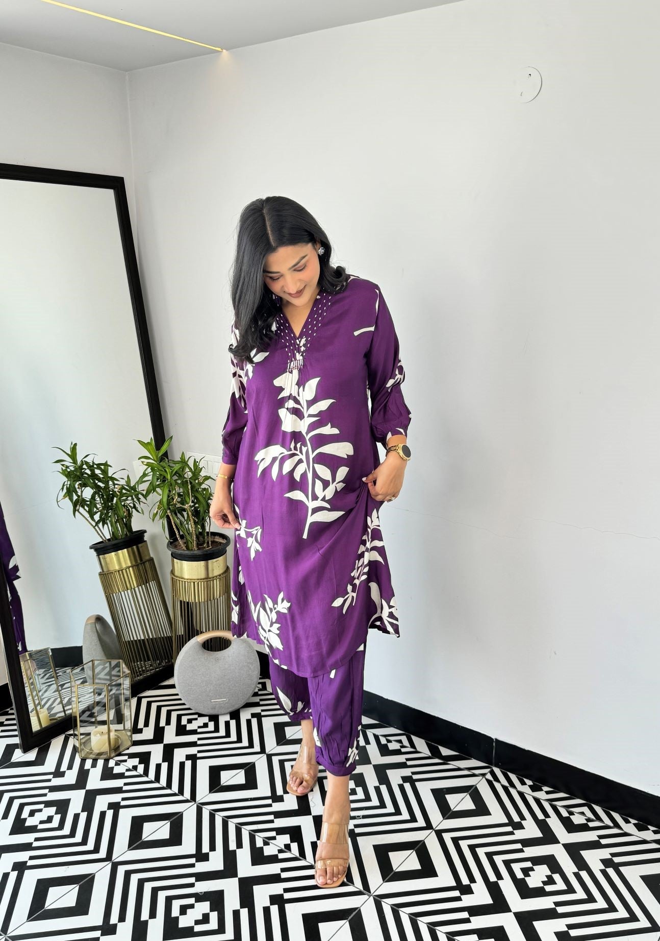 Autum Floral Purple Kurta Pants