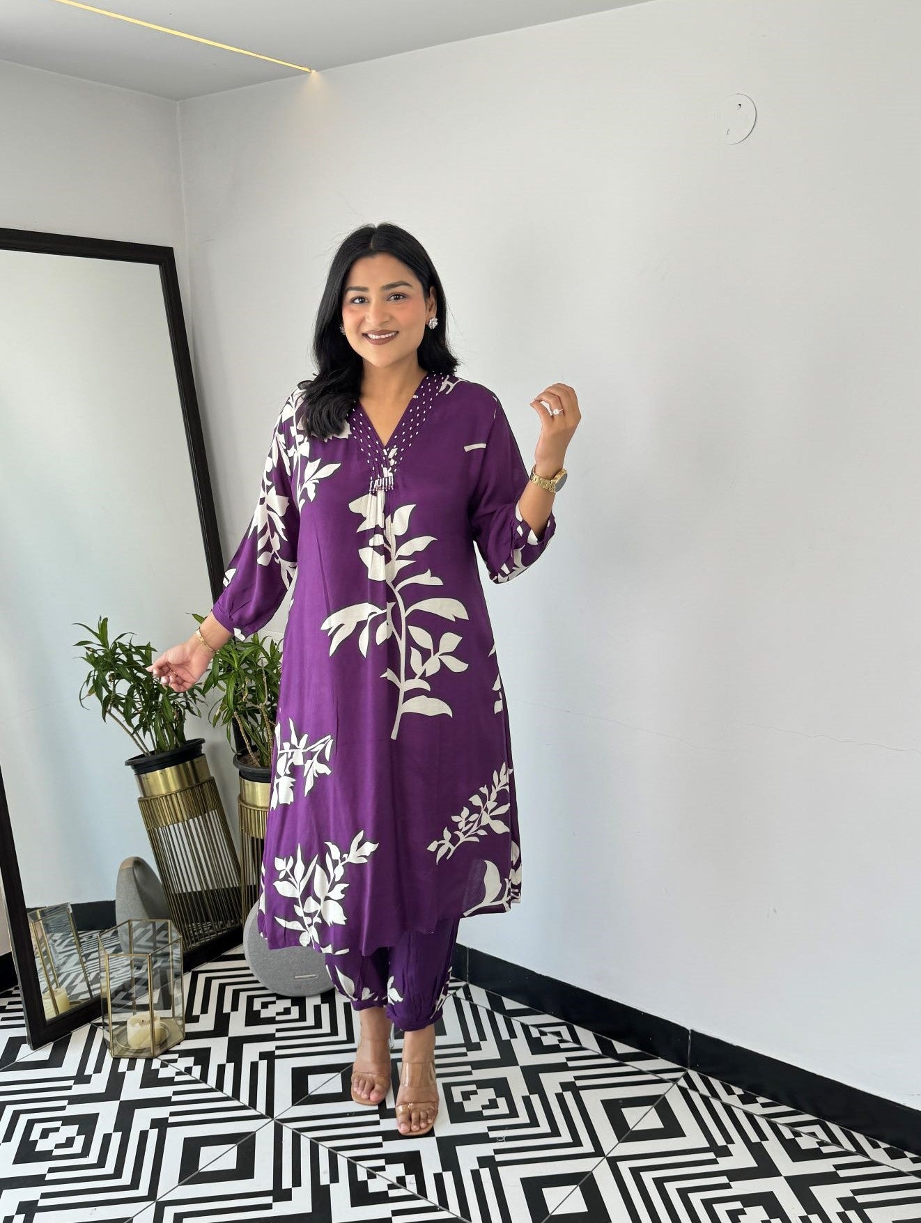 Autum Floral Purple Kurta Pants