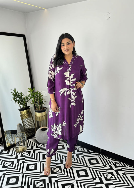 Autum Floral Purple Kurta Pants