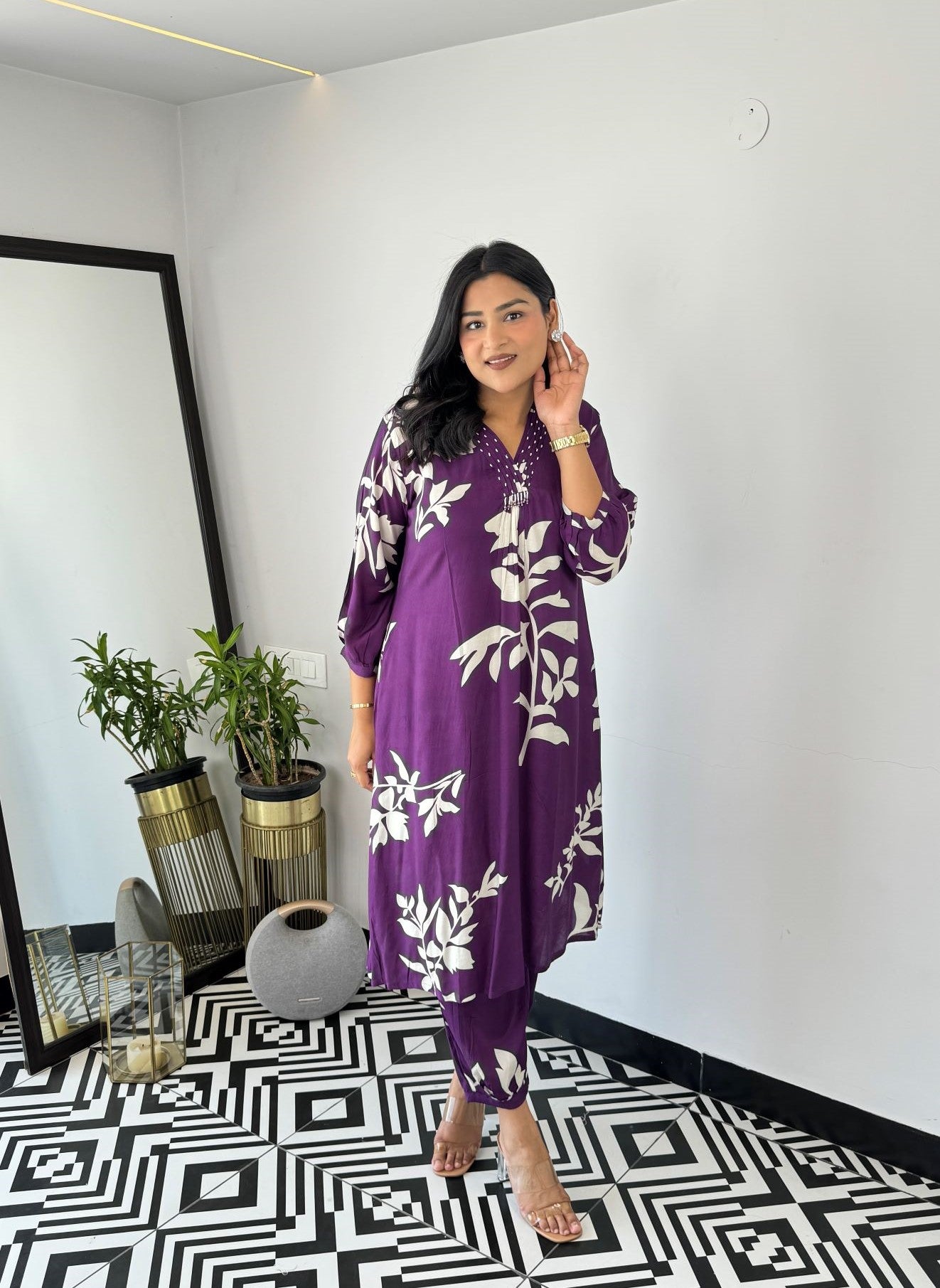 Autum Floral Purple Kurta Pants