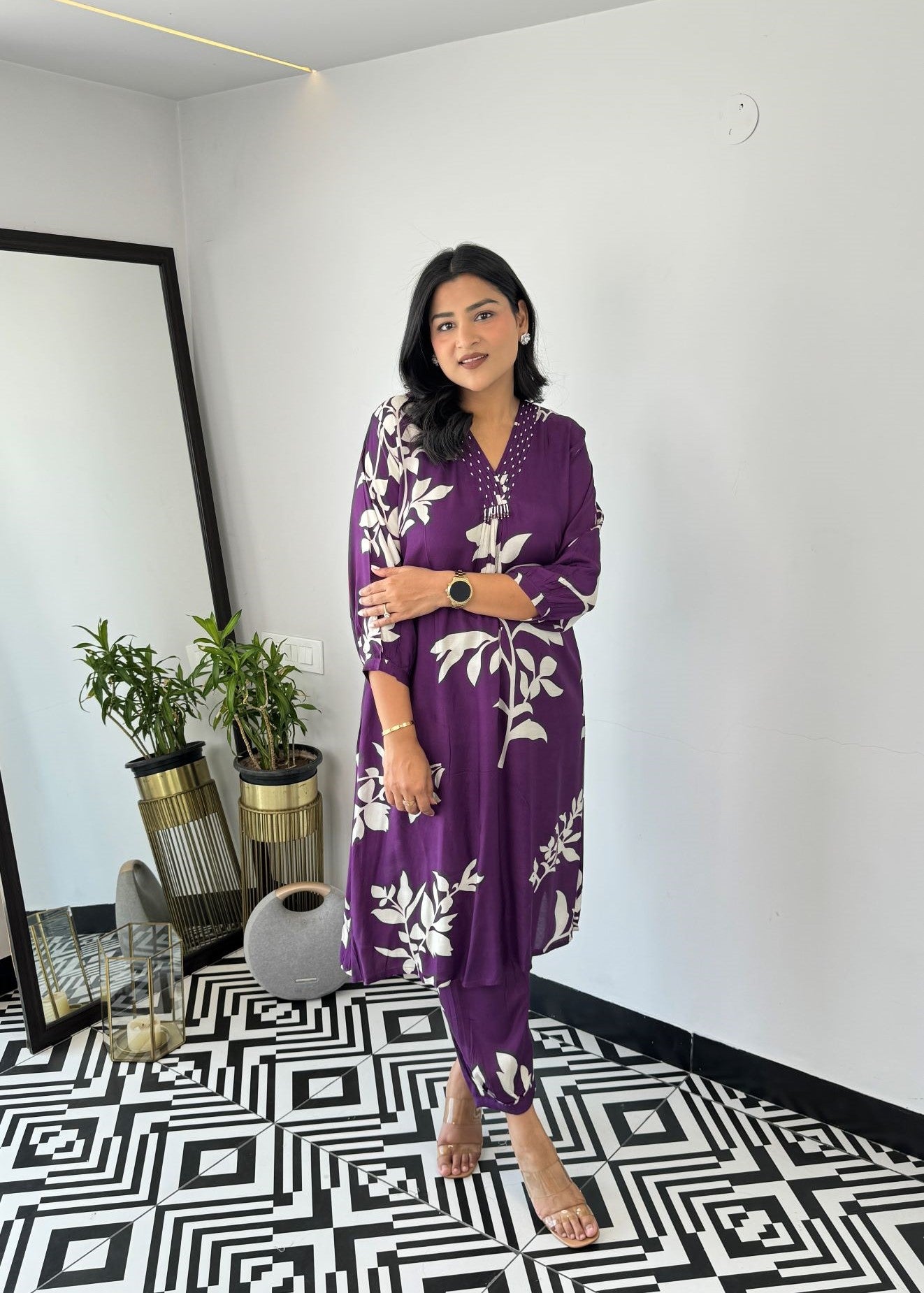 Autum Floral Purple Kurta Pants