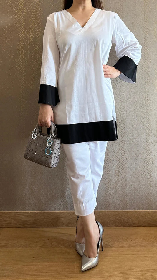 Pearl White Cotton Striped Co-ord Set
