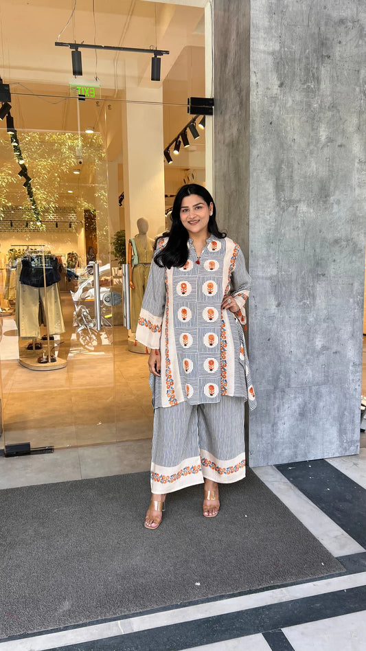 Premium Rust Mughal Stripes Kurta Pants