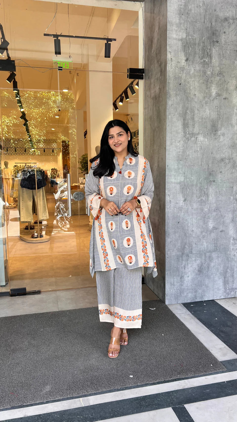 Premium Rust Mughal Stripes Kurta Pants