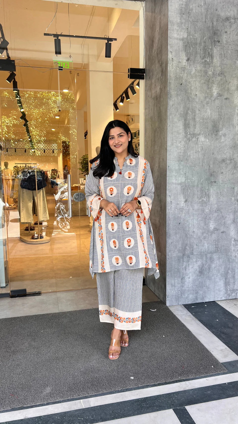 Premium Rust Mughal Stripes Kurta Pants