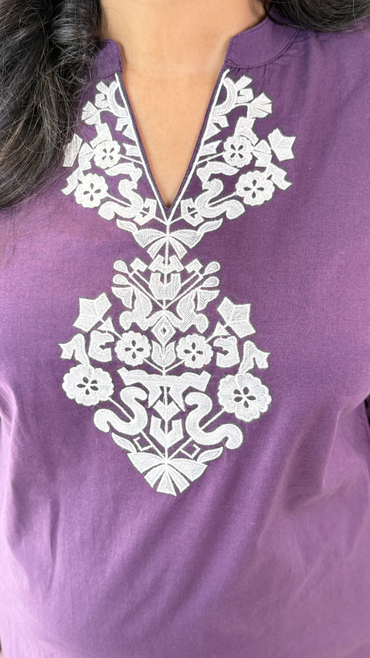 Sukoon Purple Threadwork Kurta Pants