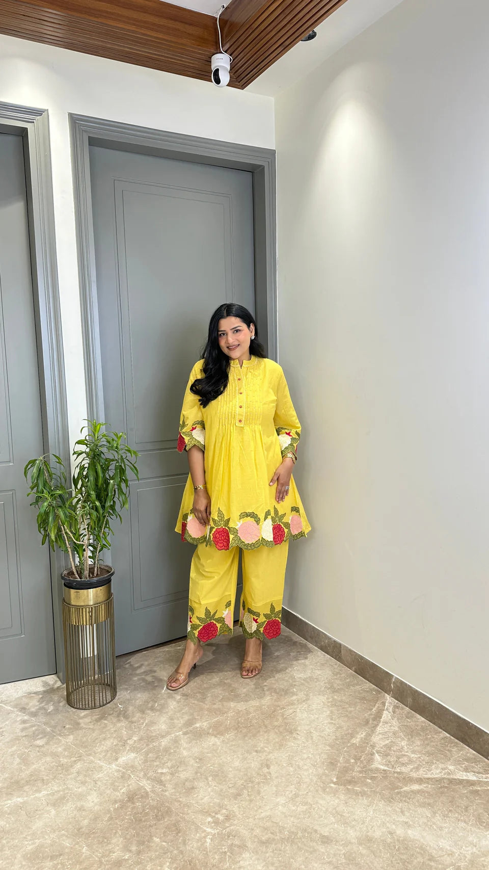 Butter Yellow Floral Mul Cord Set
