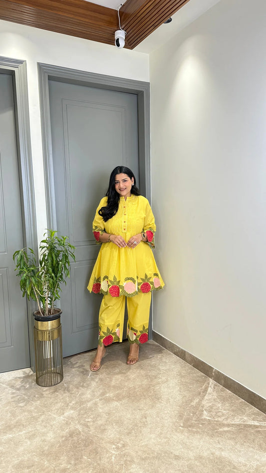 Butter Yellow Floral Mul Cord Set