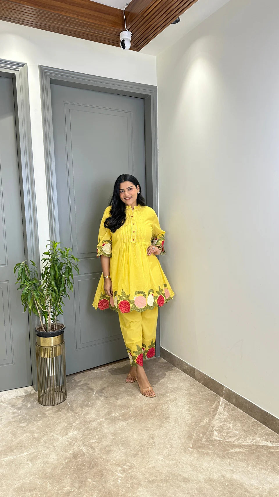 Butter Yellow Floral Mul Cord Set
