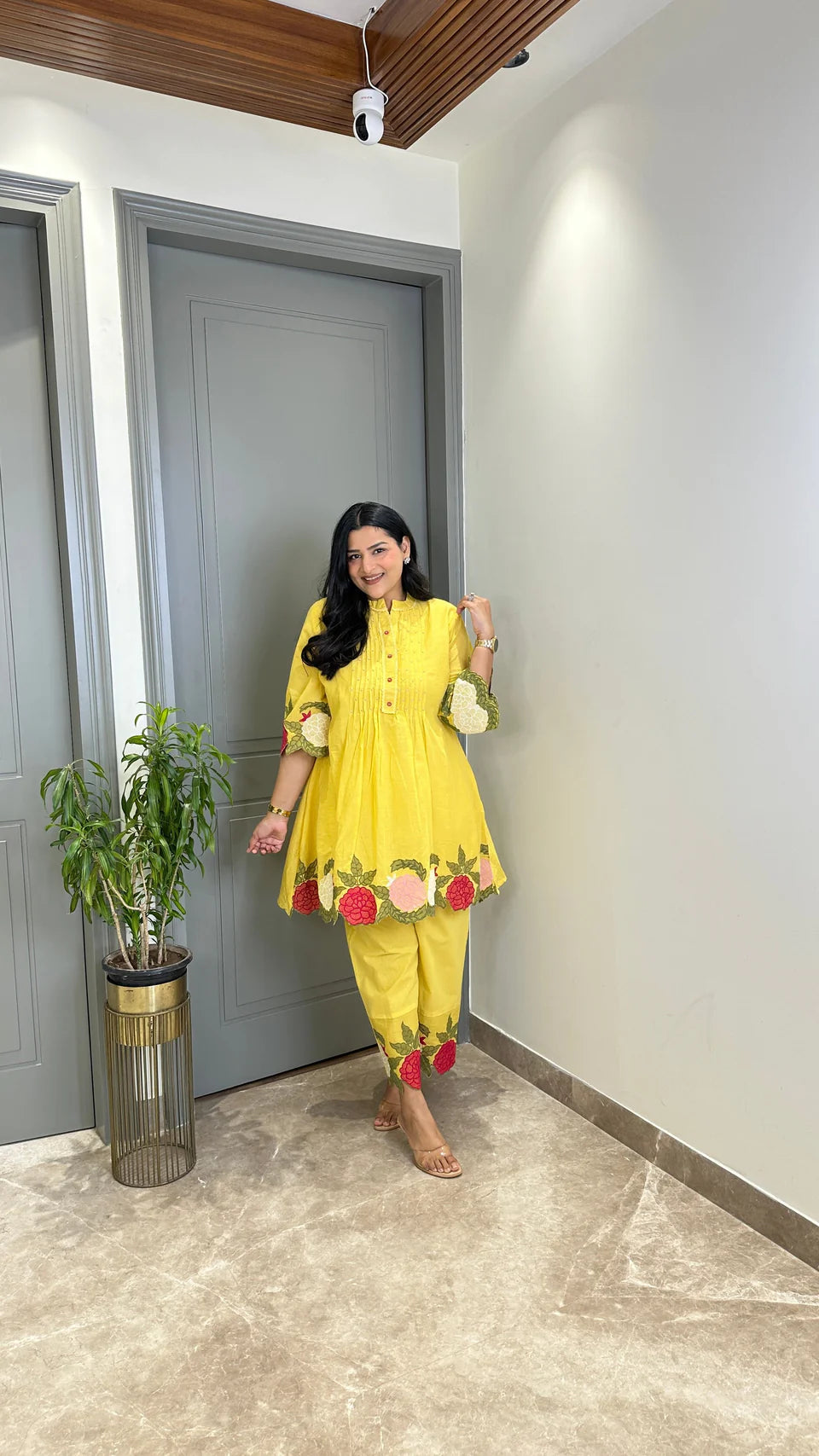 Butter Yellow Floral Mul Cord Set