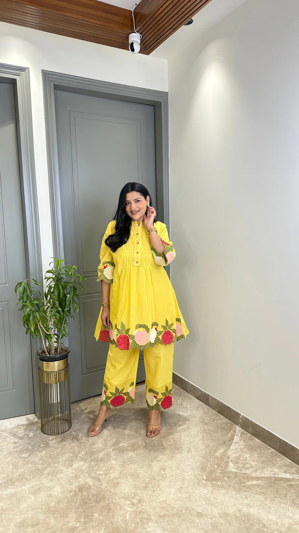 Butter Yellow Floral Mul Cord Set