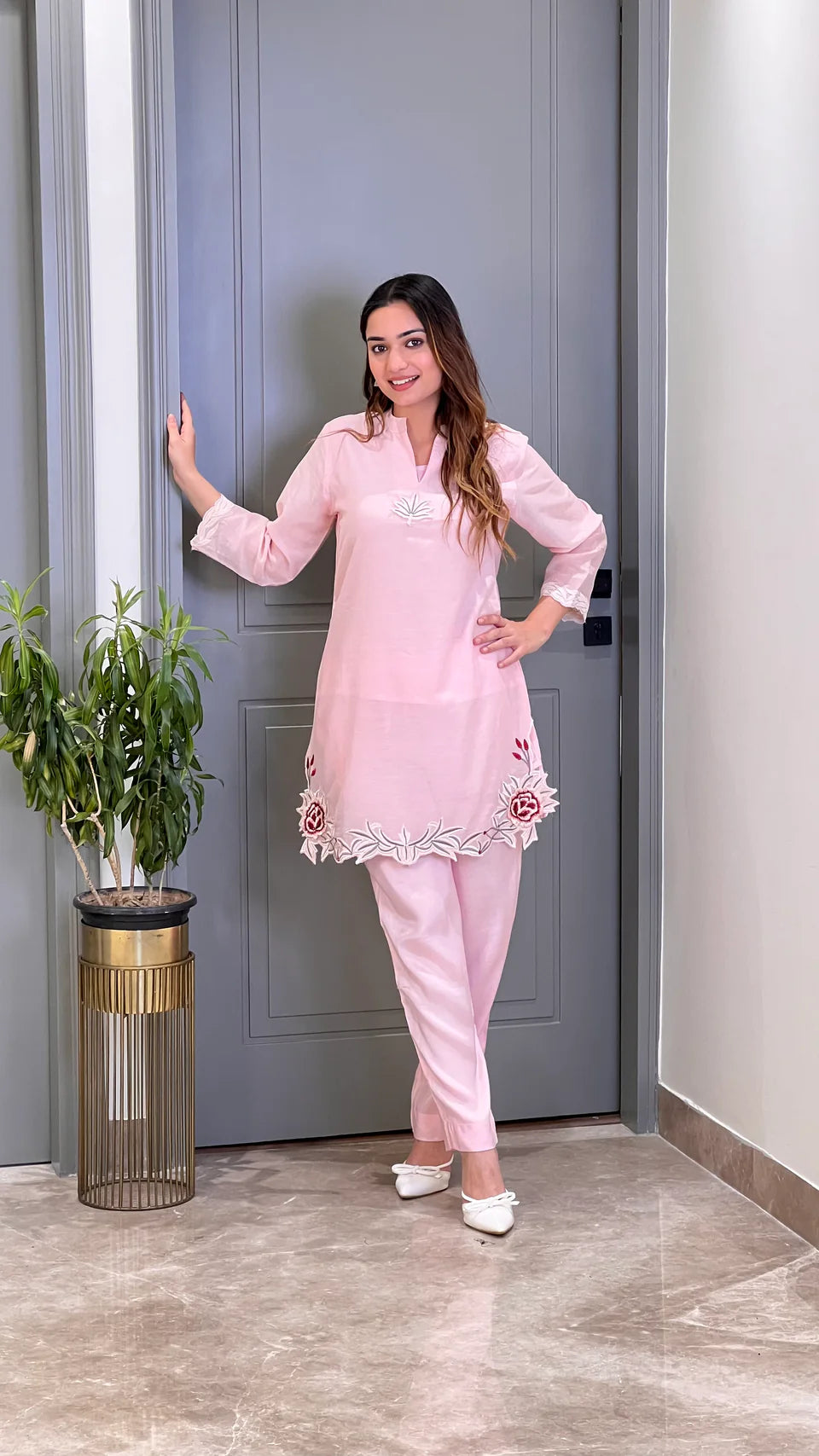 Leather Powder Pink Cord Set
