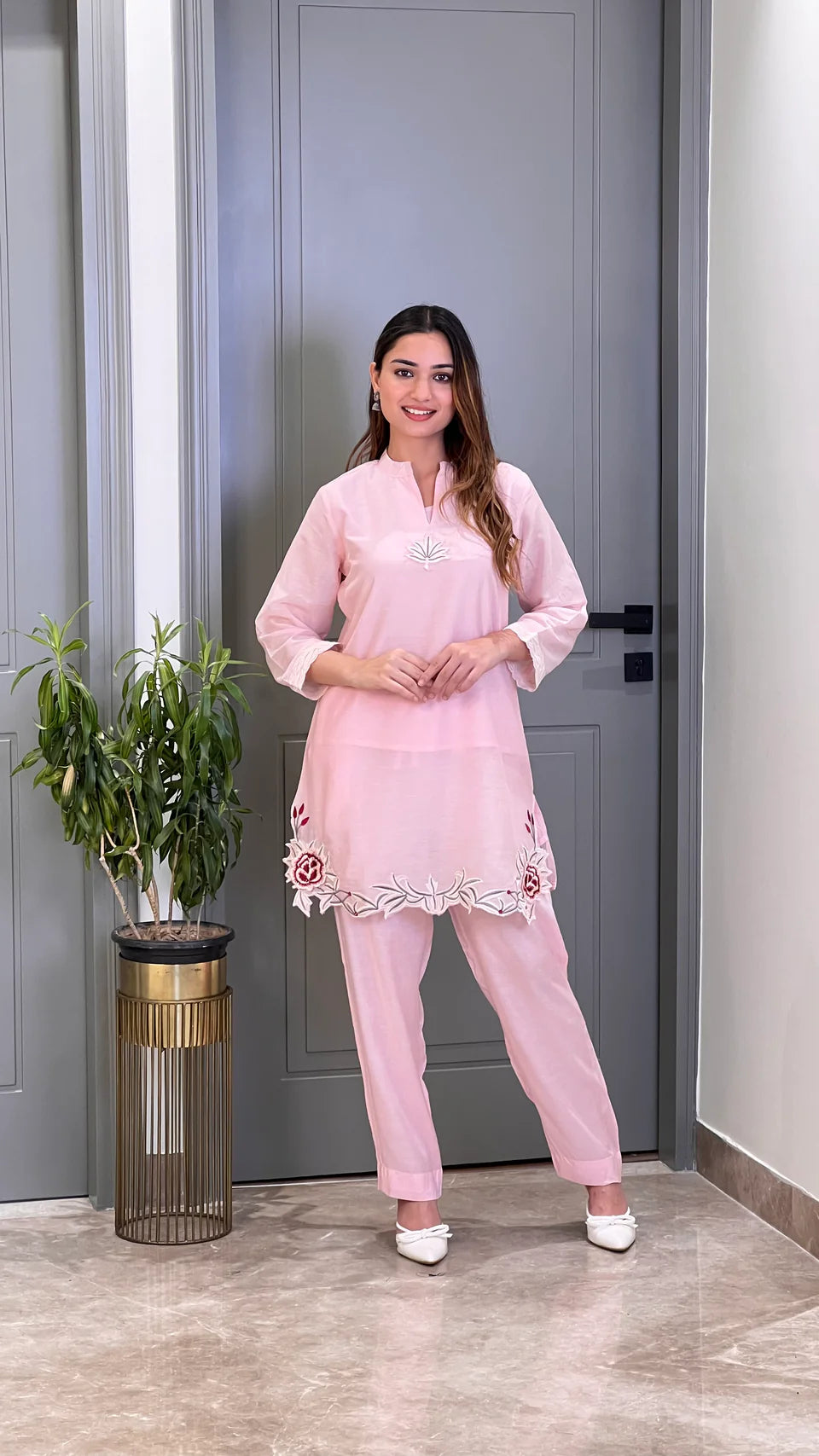 Leather Powder Pink Cord Set