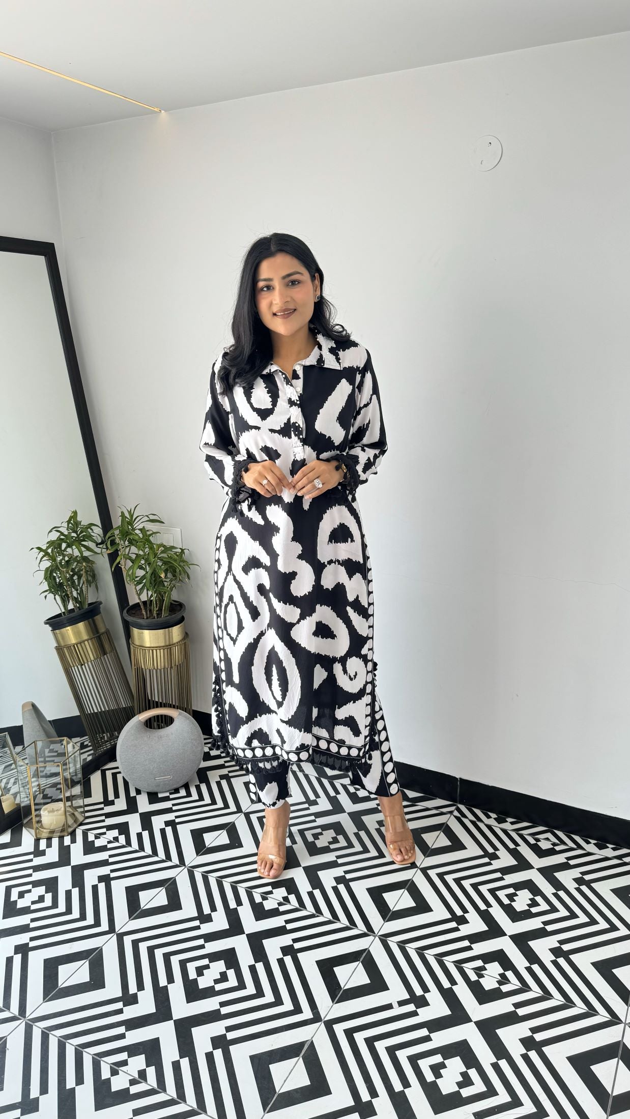 Paisley Black & White Kurta Pants