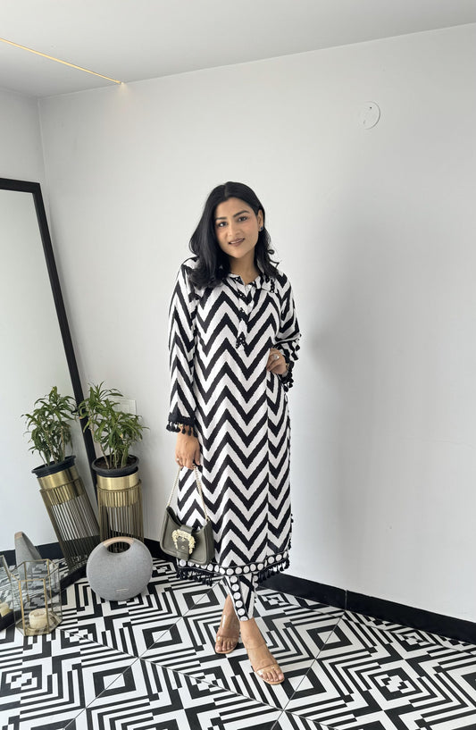 Zig Zag Black & White Kurta Pants